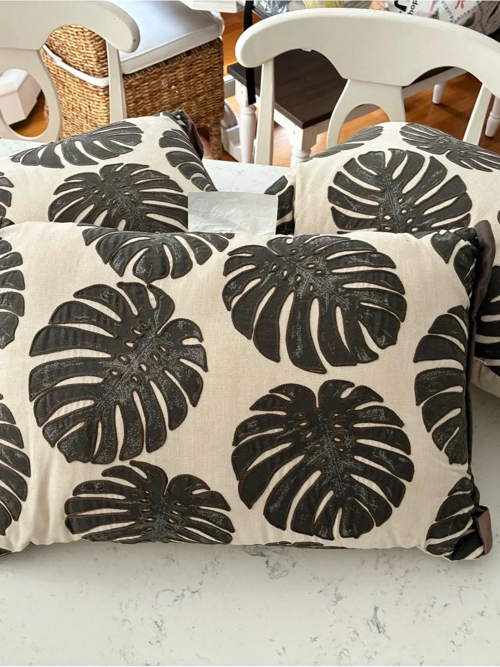 Threshold Decorative Linen Like Palm Leaf Pattern Pillow - Cream and Dark Brown
